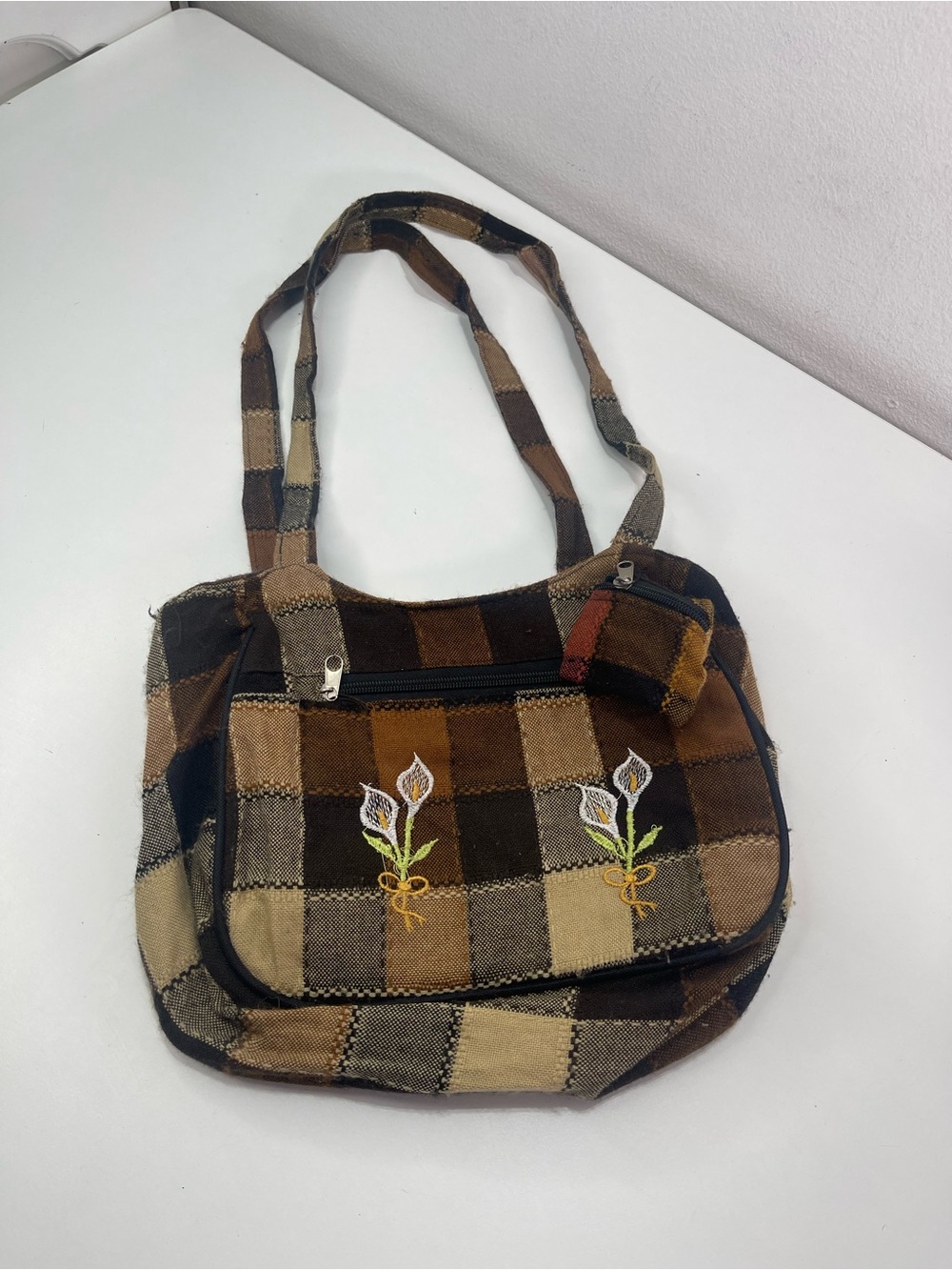 Patchwork Neutral Hippie Boho Shoulder Bag w/Charm Mini Coin Purse Whimsigoth